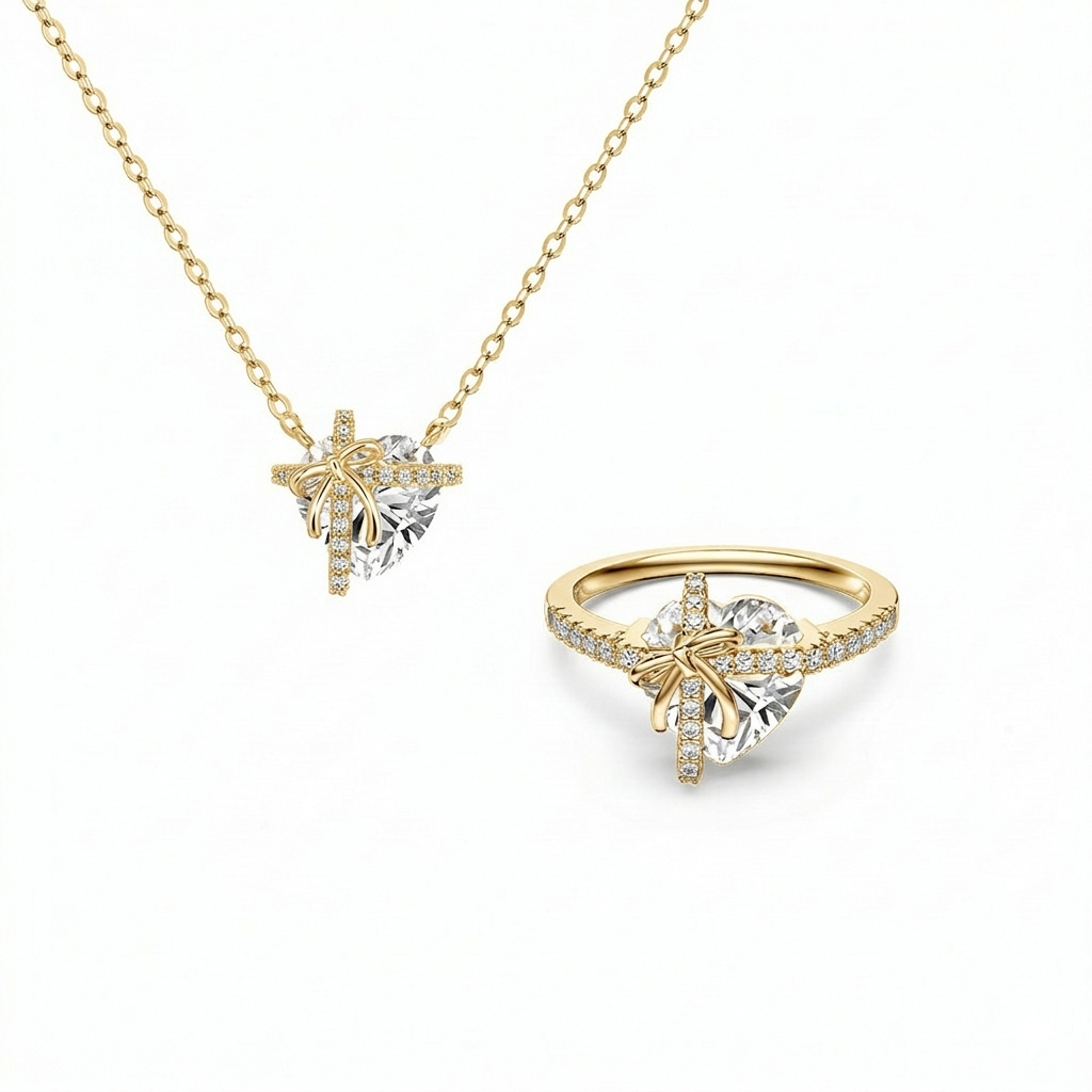 Lila Heart Promise Ring Necklace Set | 925 Sterling Silver